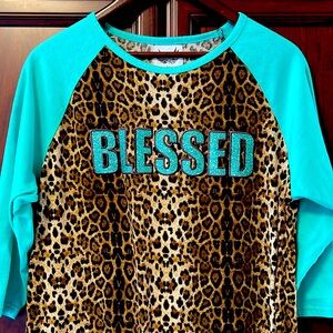 Rebel Rose Blessed & Highly Favored Animal Print Fleece Top Pullover Soft Touch!